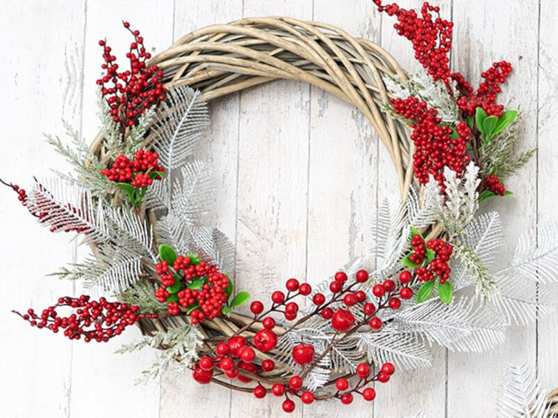 Christmas wreath with red decorations